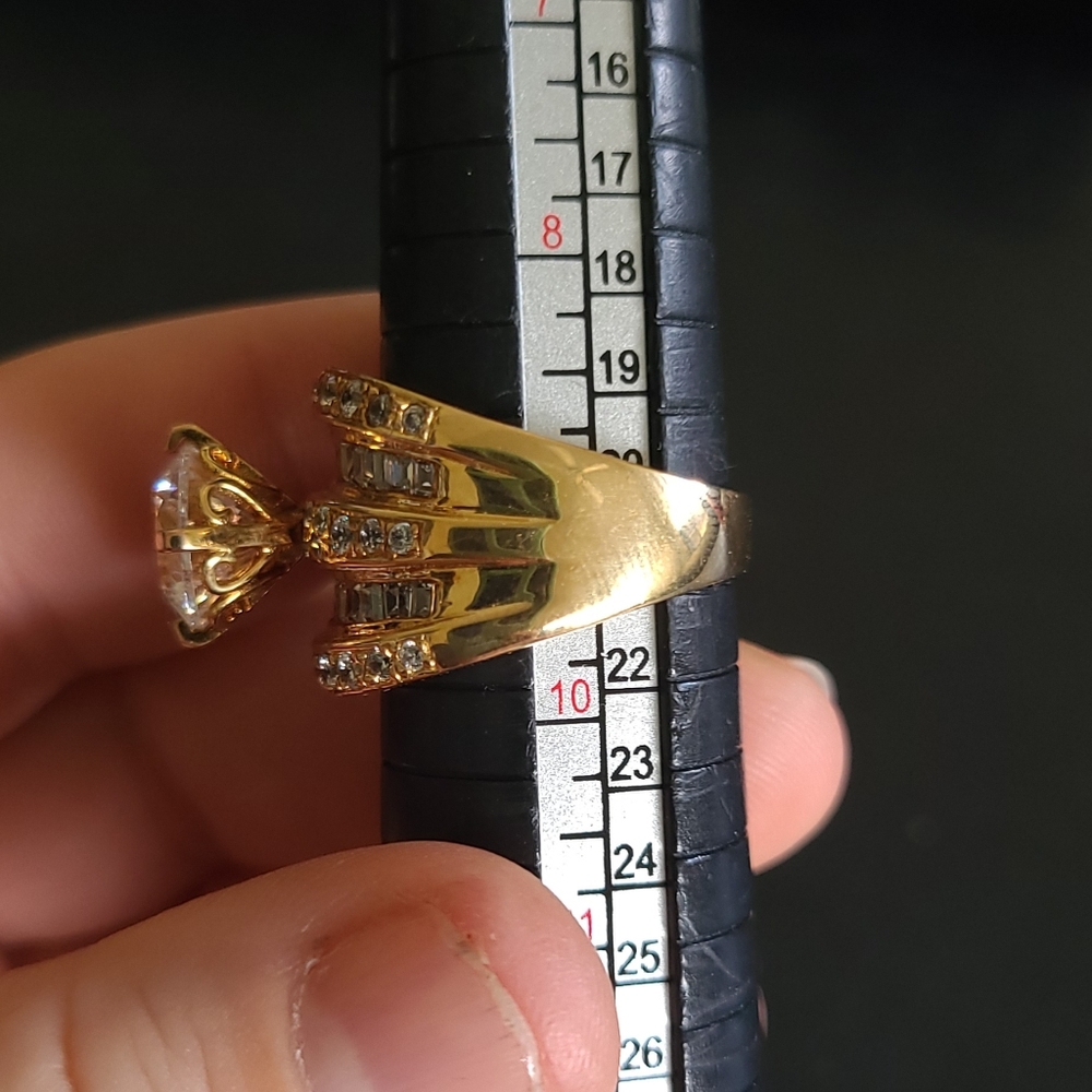 Gold Vermeil Sterling Ring With Cubic Zirconia - Picture 7 of 7